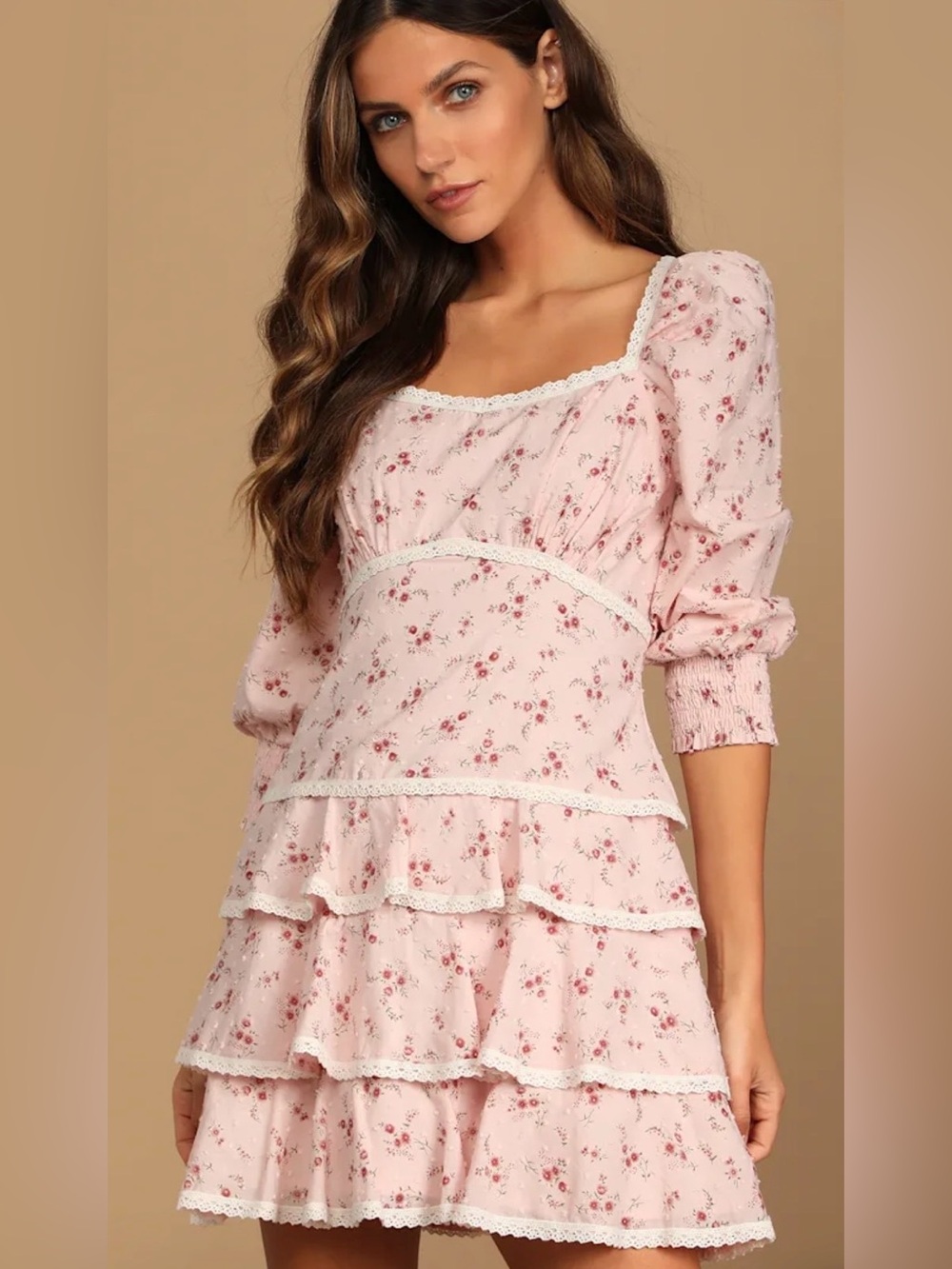Lulus Lasting Bliss Pink Floral Coquette Ruffled Square Neck Summer Mini Dress - Picture 7 of 16
